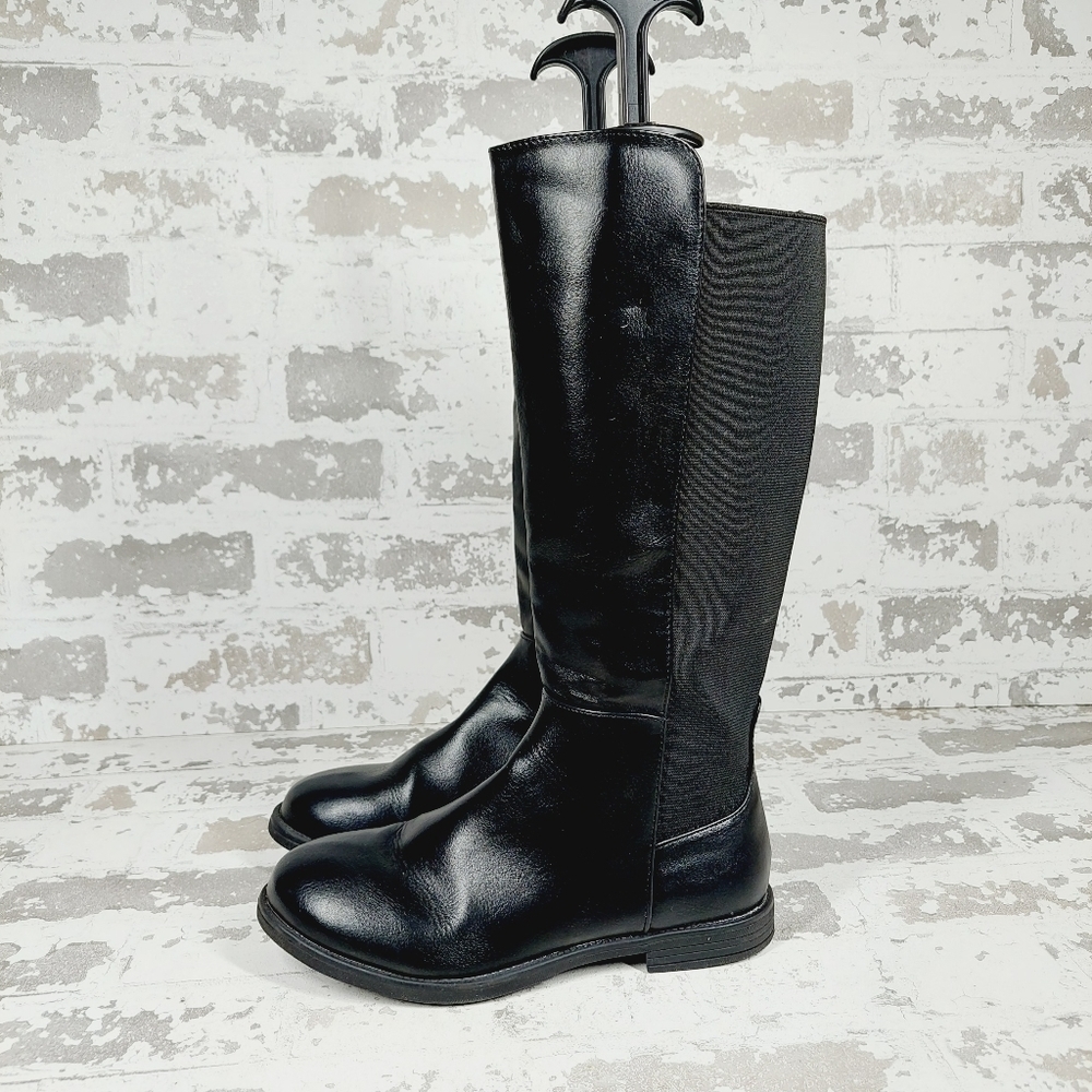 NEW Steve Madden Kids' Graffy Black Leather Slip On Casual Stretch Boots M101